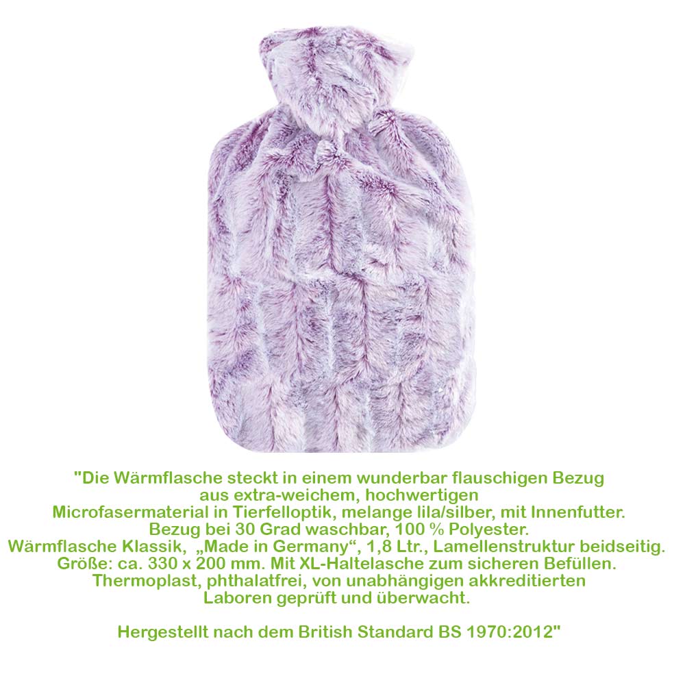 Hugo Frosch Klassik-Wärmflasche mit lila Flauschbezug, 1,8 l