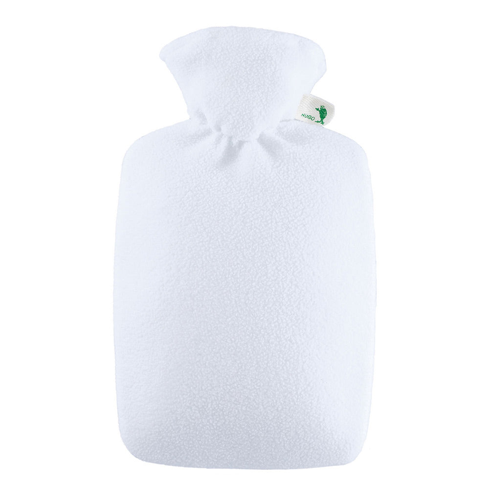 Hugo Frosch Wärmflasche mit weißem Fleecebezug und Verschluss oben