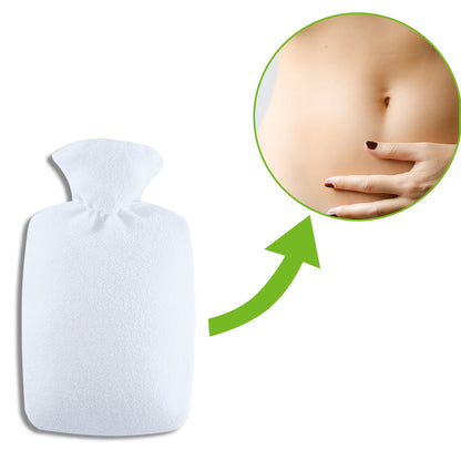 Wärmflasche mit weißem Fleecebezug, gerundete Form, Wärme-Accessoire