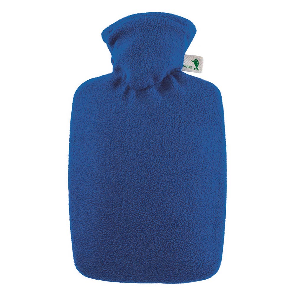 Hugo Frosch Wärmflasche mit blauem Fleecebezug, Vorderansicht