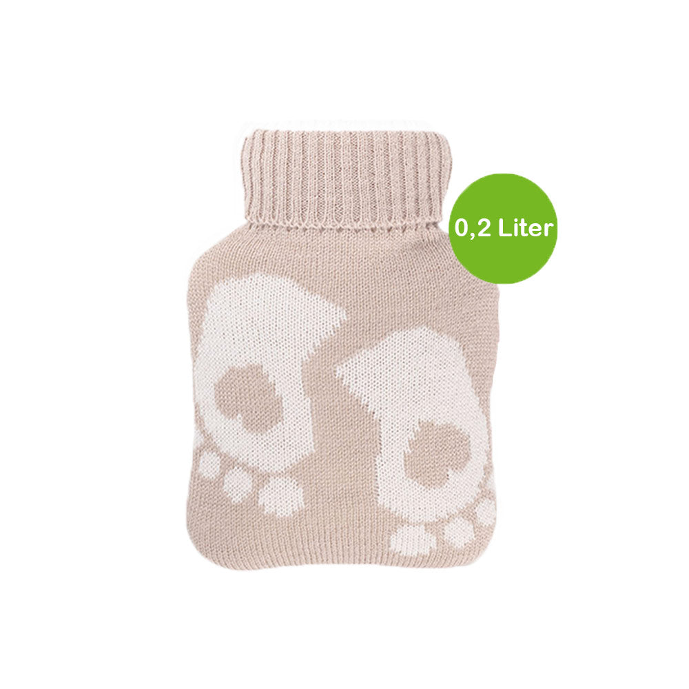 Mini-Wärmflasche mit Strickbezug beige, Füße-Muster