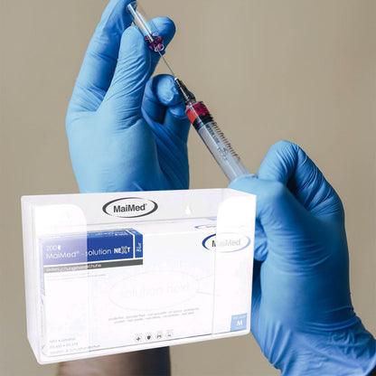 Acryl-Handschuhspender mit MaiMed-Logo, transparentes Gehäuse, seitliche Öffnungen