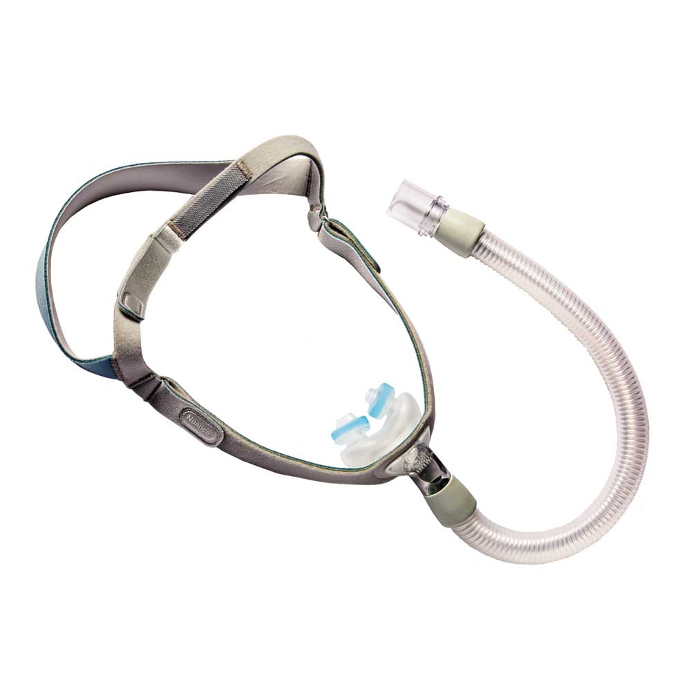 Philips Nuance CPAP-Nasenmaske auf Kopfband mit Schlauch und Gelkissen