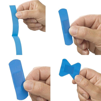 Blaues, detektierbares Pflaster in Streifenform, von Hand abziehbar