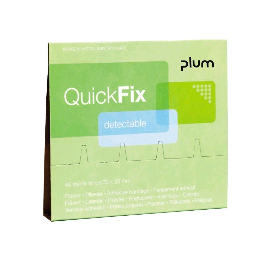 QuickFix Pflasterrefill (plum) Variante „detectable“ in grüner Kartonverpackung