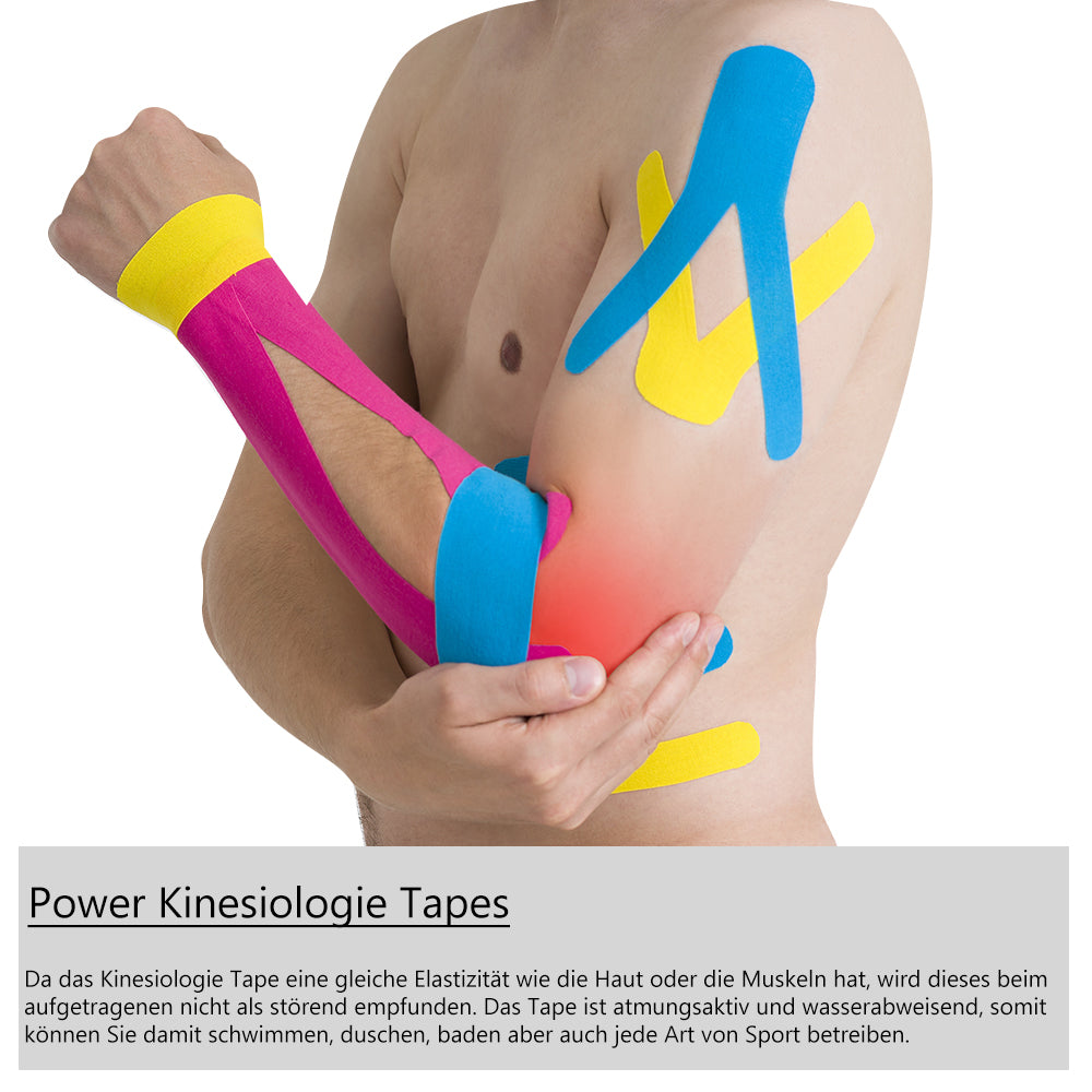 Orange Kinesiologie-Tape auf Schulter und Rücken, zur sportlichen Fixierung