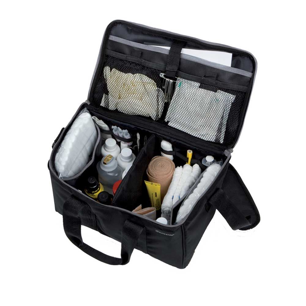 Geöffnete Arzttasche MULTY-S von ELITE BAGS mit Fächern, Mesh-Einsätzen und Tragegriff