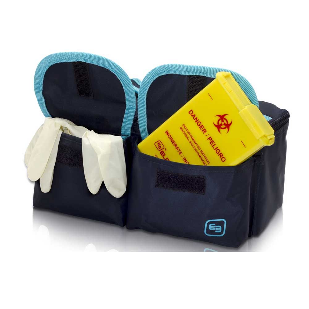 Thermotasche für Laborproben, dunkelblau, mit Seitentaschen, Handschuhen und gelber Box