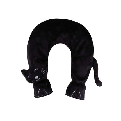 Nackenwärmflasche mit Katzenbezug, schwarzer Plüschbezug in U-Form