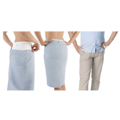 Inkontinenzslip im Trageeinsatz: Slip unter Kleidung, an Taille und Bein anliegend