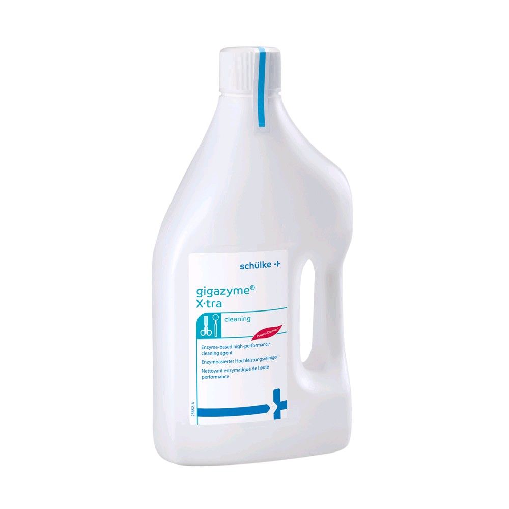 Instrumentenreiniger schülke gigazyme® X·tra in weißer Flasche mit Etikett