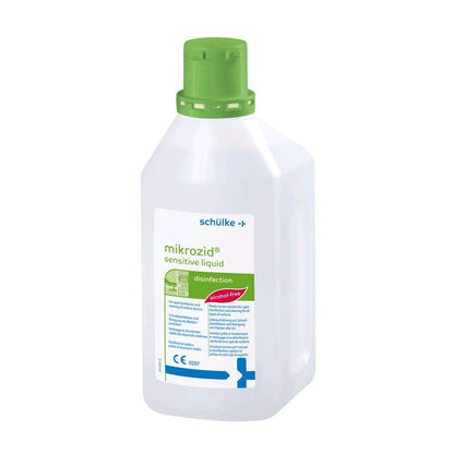 Flächendesinfektionsmittel mikrozid® sensitive liquid im 1-Liter-Flakon, grünem Deckel
