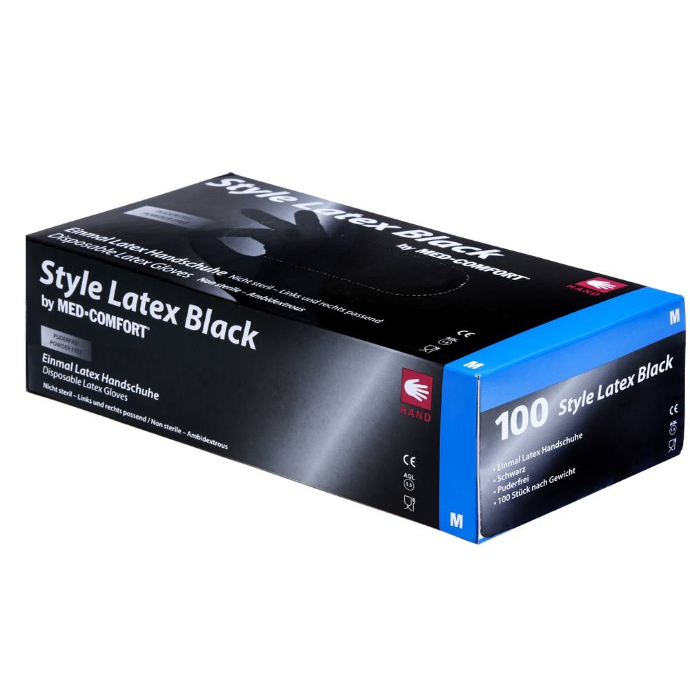 Einweghandschuhe aus Latex, puderfrei, schwarz, Größe M, 100er Packung