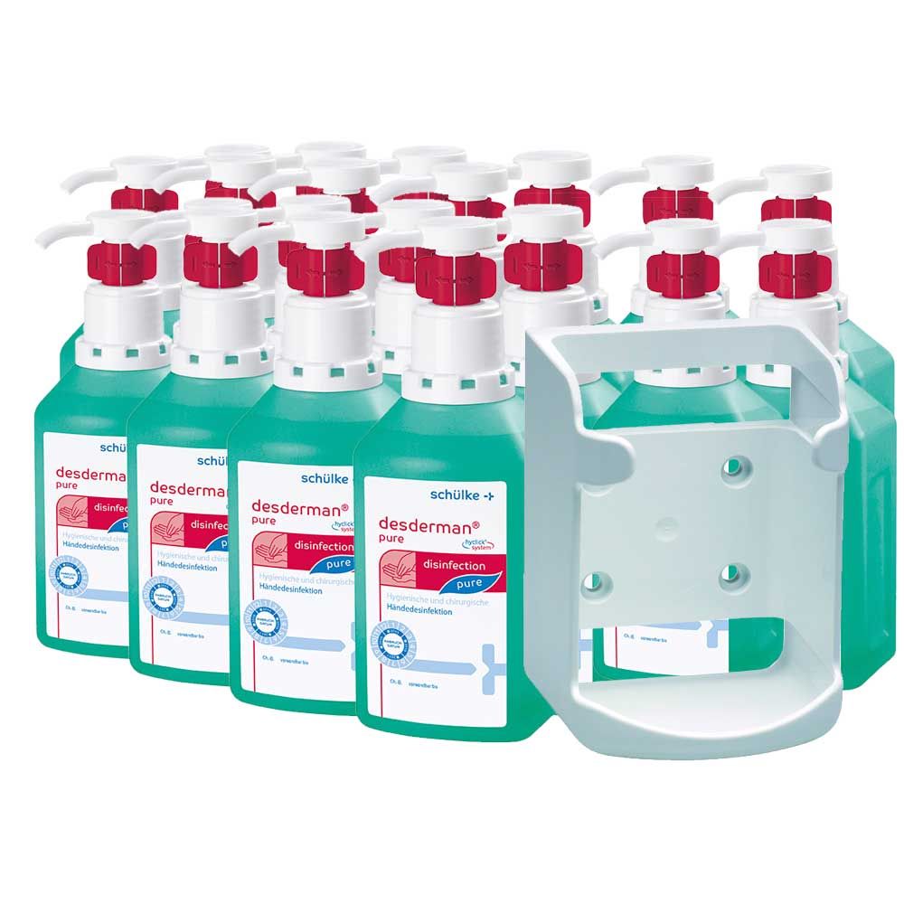 Schülke desderman® Desinfektionsmittel, mehrere Pumpflaschen mit Wandhalterung, hyclick®
