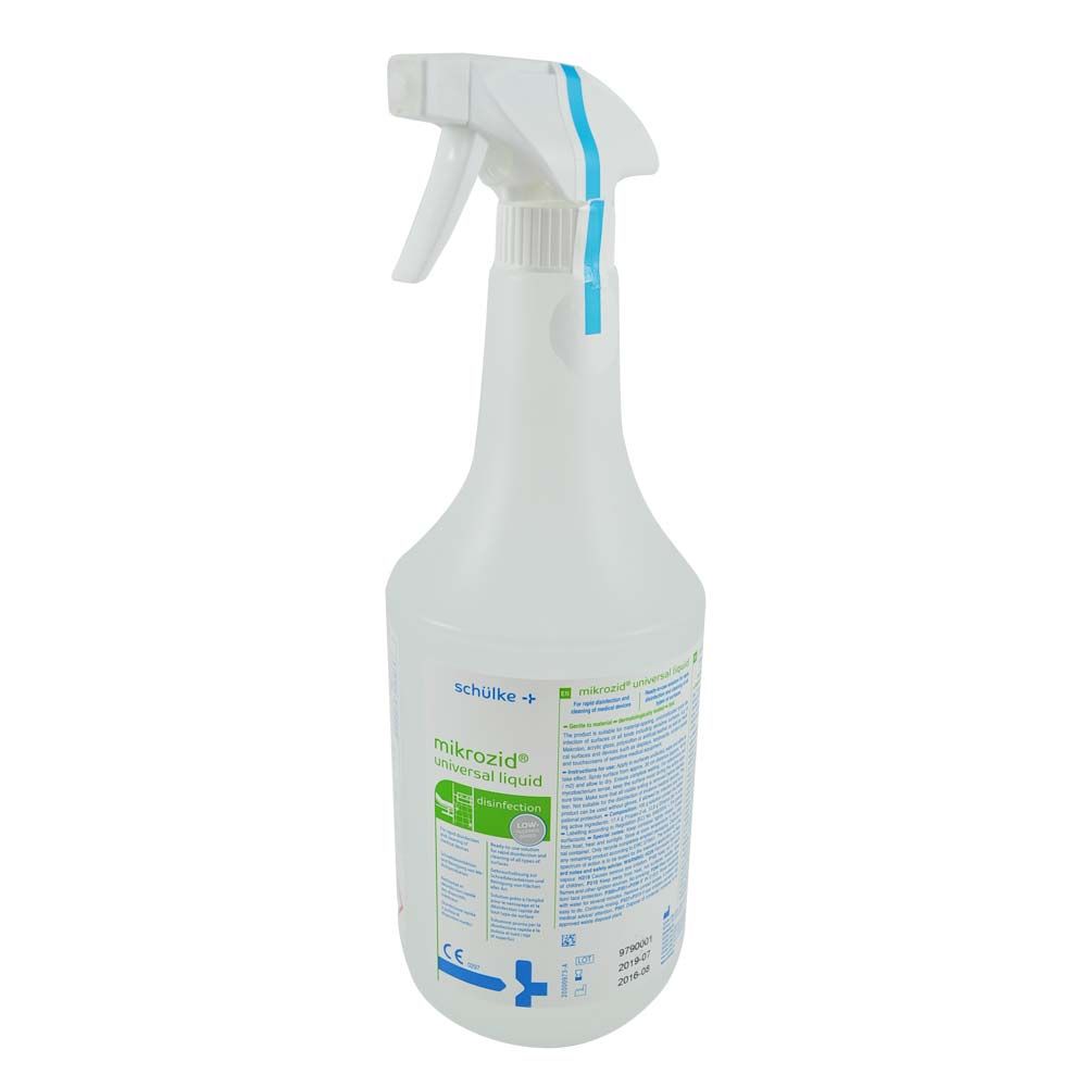 Schülke mikrozid® Universal-Flächendesinfektionsmittel in weißer Sprühflasche