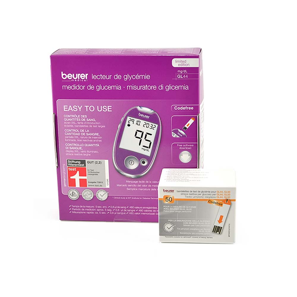 Blutzuckermessgerät beurer GL 44 mg/dl lila mit 50 Teststreifen (Set)