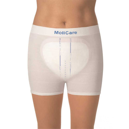Weiße Fixpants Fixierhöschen mit MoliCare-Band und flachen Beinabschlüssen
