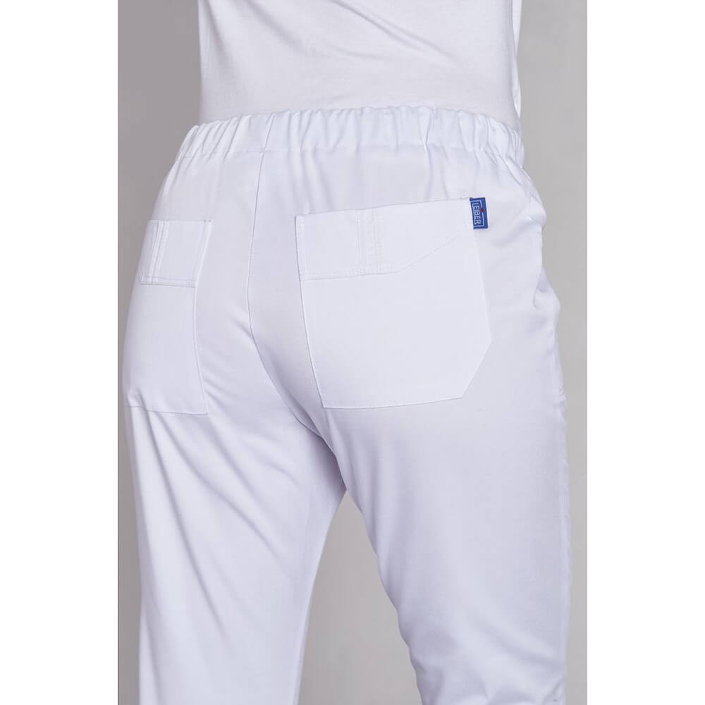 Leiber Damenhose weiß: Bündchenbund, 2 Taschen vorne, Markenpatch am Saum