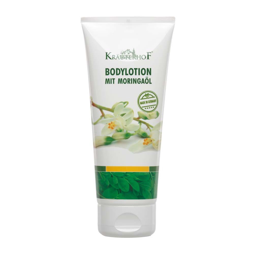 Bodylotion-Tube Kräuterhof® mit Moringaöl, weißes Etikett, Standboden, 200 ml