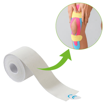 Kinesiologie-Tape weiß, 5 cm x 5 m, applizierter Streifen am Bein