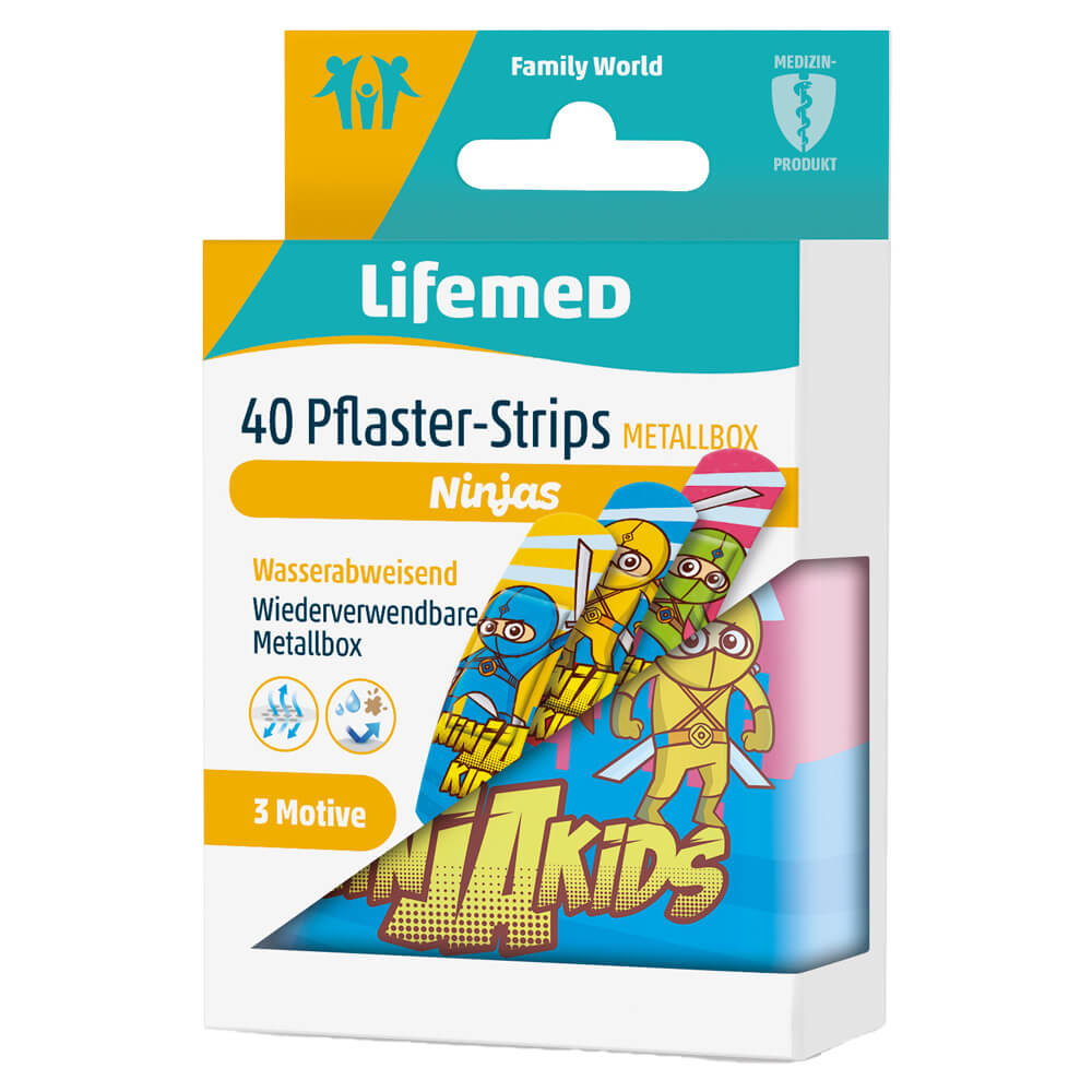 Lifemed® Kinderpflasterstreifen 40er Metallbox mit Ninja-Motiv