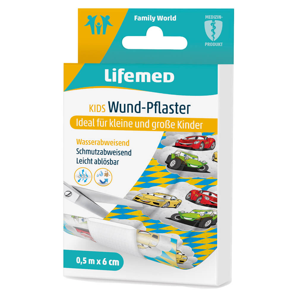 Kinder-Wundpflaster 0,5 m x 6 cm, Auto-Muster, verpackt