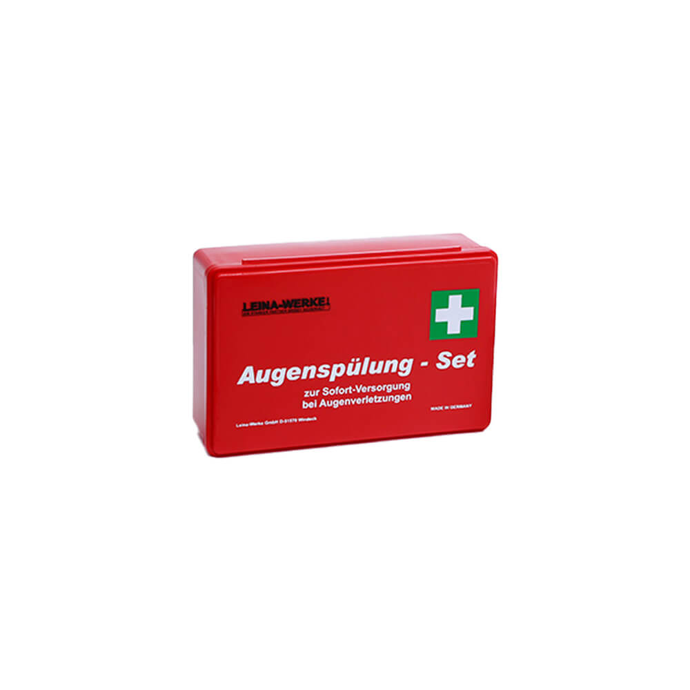 Augenspülung-Set Box, rot, mit weißem Plus-Symbol
