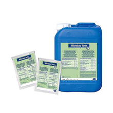 Flächendesinfektionsmittel in blauem Kanister mit Etikett, Mikrobac® forte von Bode