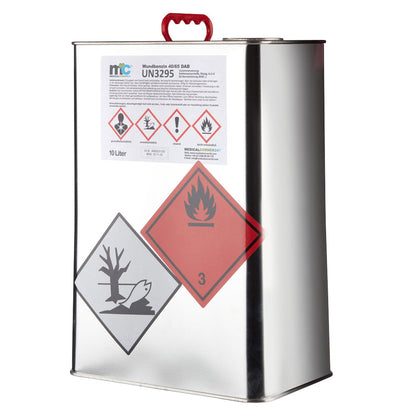 MC24 Wundbenzin 40/65 Metallkanister, UN3295, 10-Liter, Gefahrpiktogramme