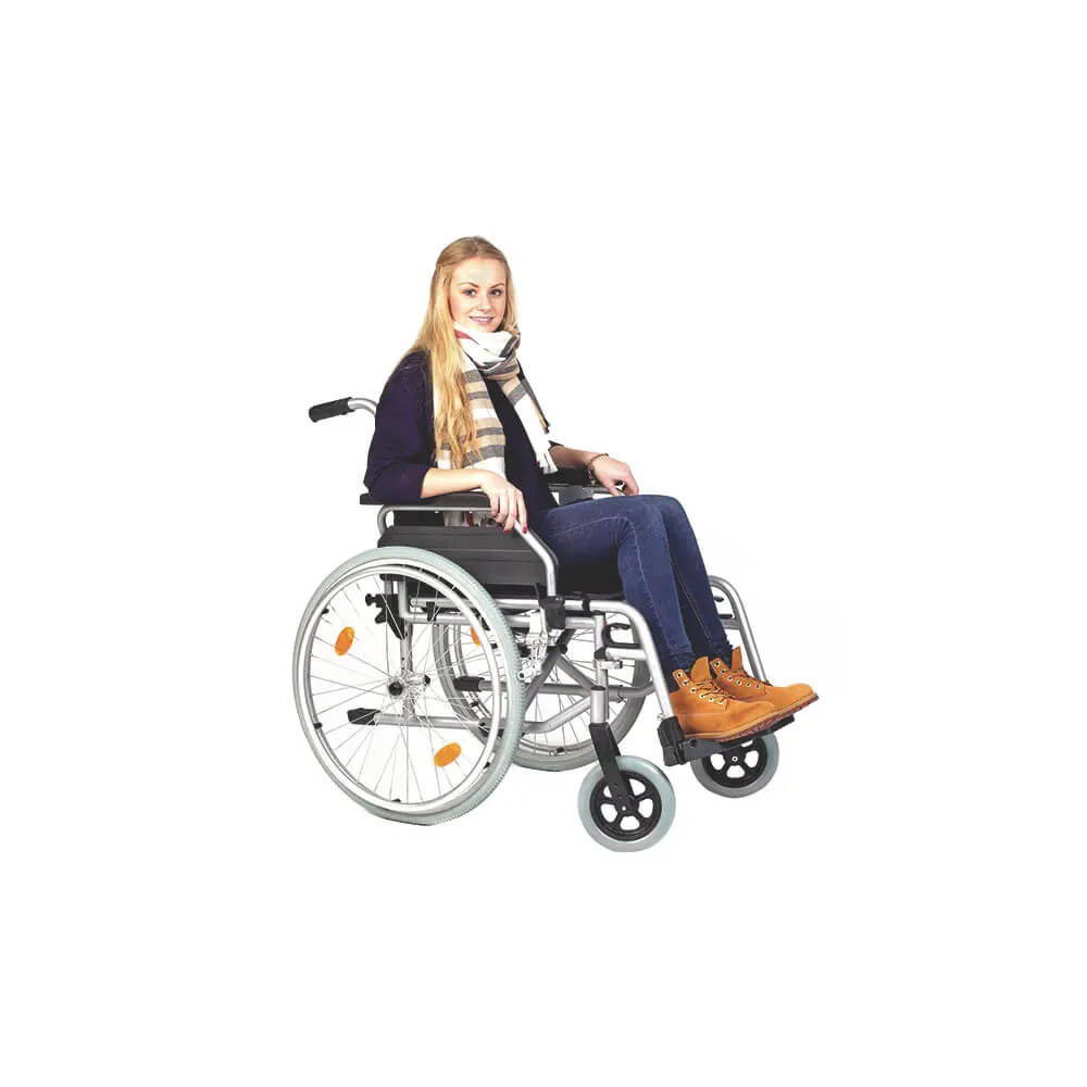 Servomobil Rollstuhl Alu-Light mit gepolsterter Sitzfläche und großen Rädern, grau/schwarz