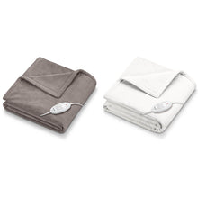 Beurer Heizdecke HD75, gefaltet: taupe und weiß, mit Bediengerät