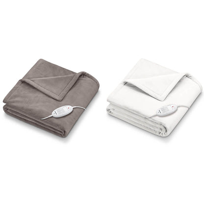 Beurer Heizdecke HD75, gefaltet: taupe und weiß, mit Bediengerät