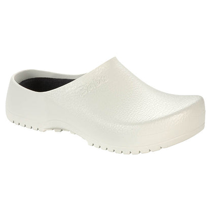 Birkenstock Super Birki Clog: weißer Polyurethan-Slip-On mit Profilsohle