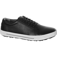 Schwarzer Sneaker aus Naturleder mit Schnürung, flacher Sohle und seitlicher Naht