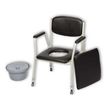 Höhenverstellbarer Toilettenstuhl mit Sitzpolster, Eimer und seitlicher Abdeckplatte