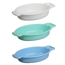 Ovale Waschschale mit Seifenablage aus Kunststoff, weiß.