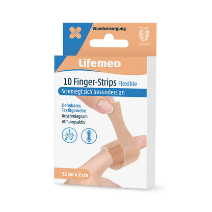 Lifemed Fingerstrips flexible Pflasterstrips, hautfarben, 10 Stück, 12×2 cm, Packung