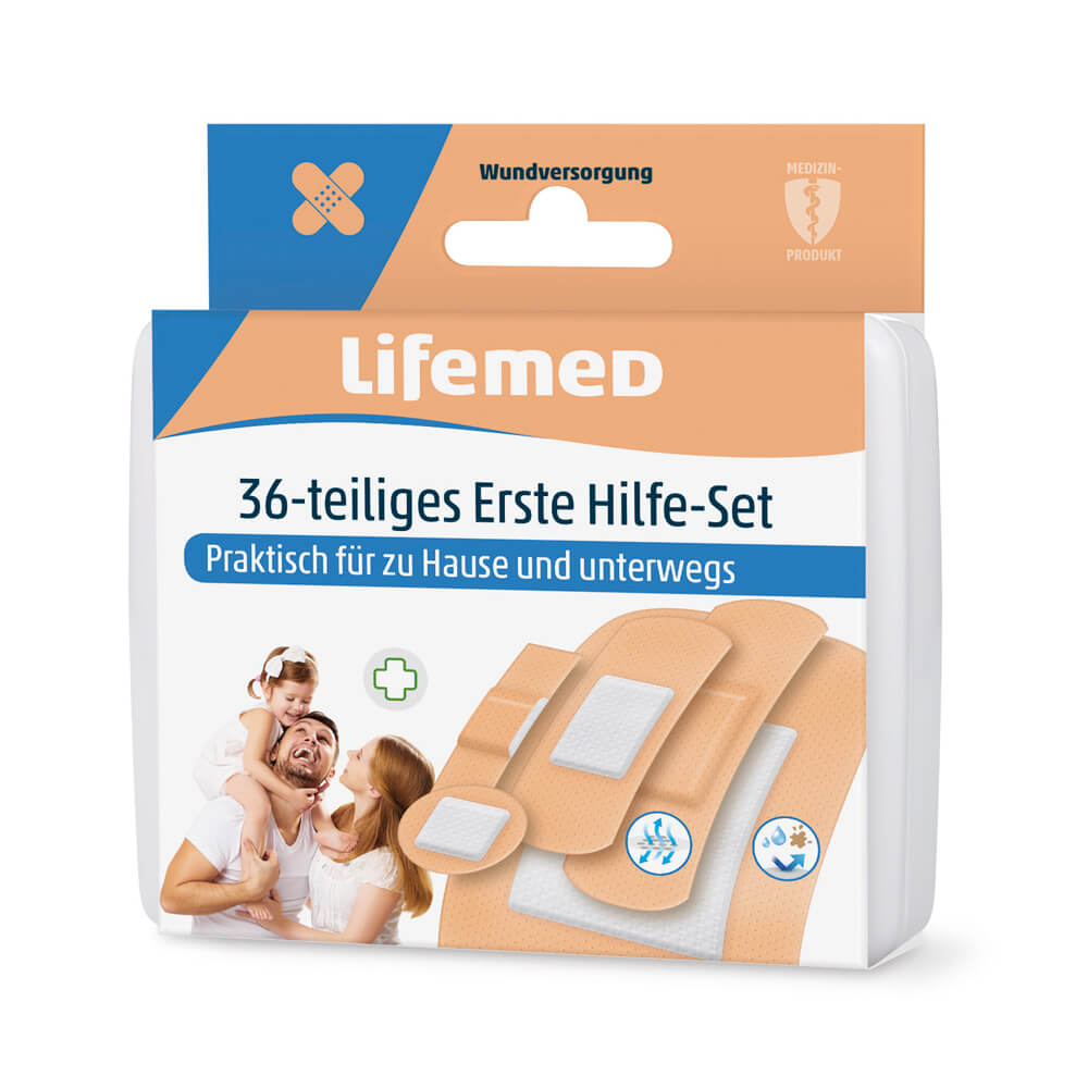 Lifemed® Erste-Hilfe-Set mit Pflastern, 36-teilig, 5 Größen, in Verpackung