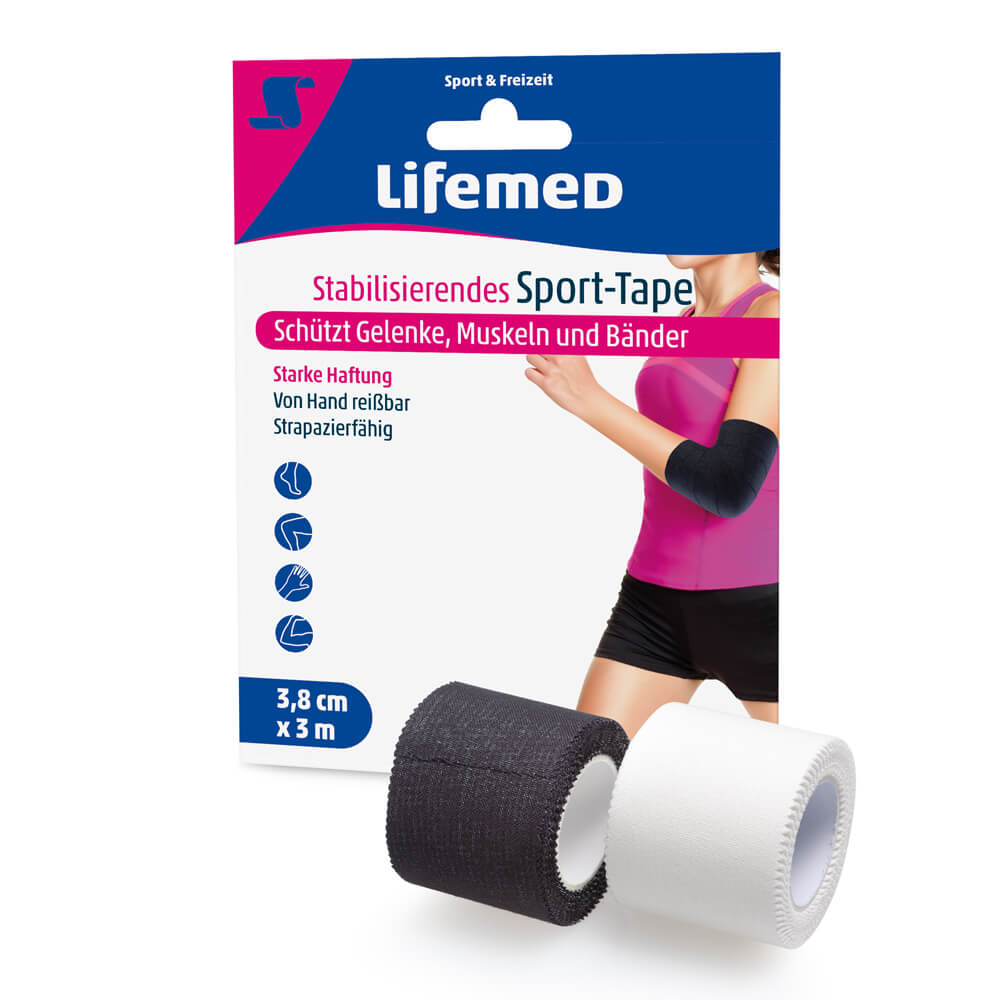 Lifemed® stabilisierendes Sporttape, 2 Rollen schwarz/weiß, 3,8 cm × 3 m