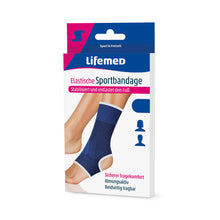 Lifemed® elastische Sportbandage fürs Fußgelenk, blaue Strickbandage, in Packung