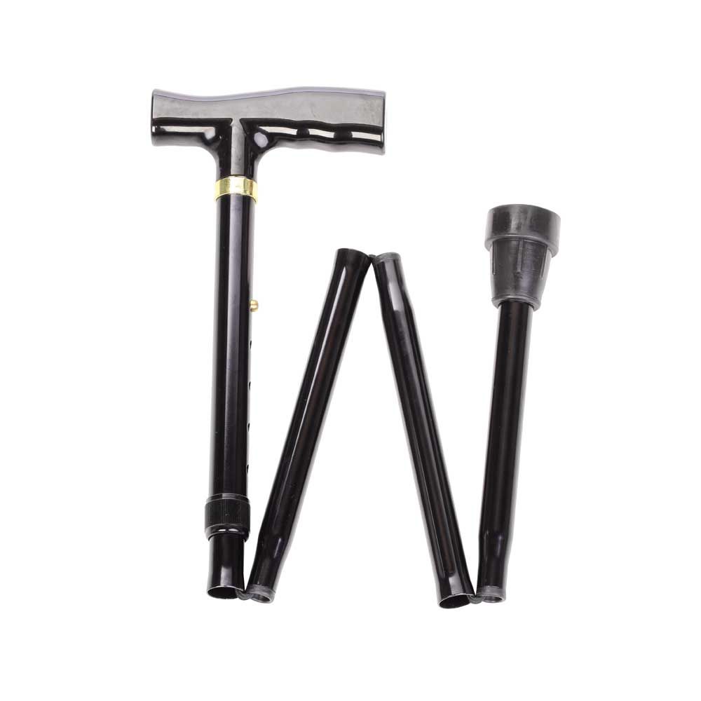 Behrend Faltstock aus Aluminium mit Fritzgriff, schwarz/silbern, höhenverstellbar
