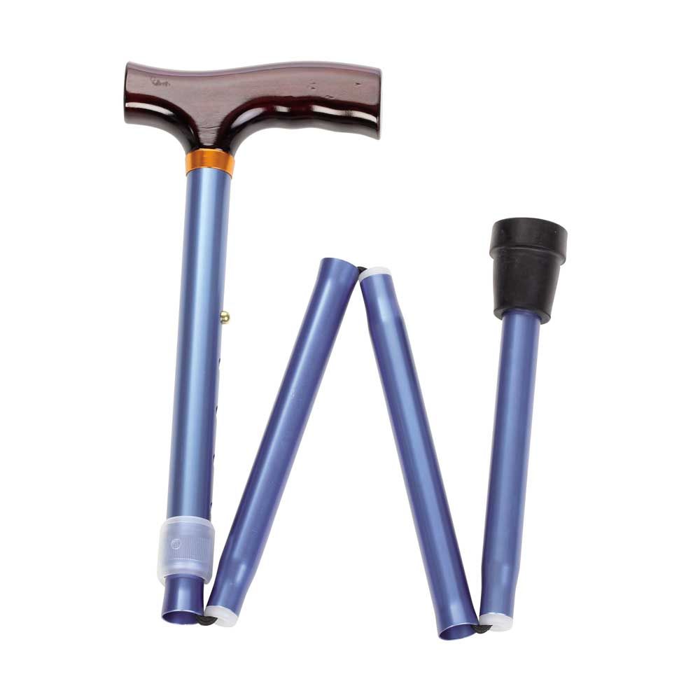 Behrend Faltstock aus Aluminium mit Fritzgriff, blau, schwarze Fußkappe, höhenverstellbar