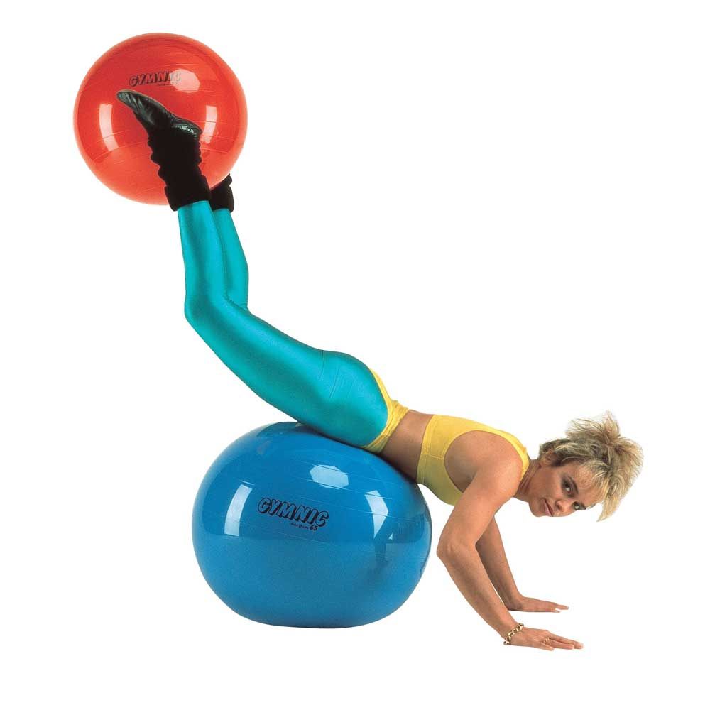 Gymnastikball-Set mit blauem Trainingsball, türkisfarbenem Element und orangefarbener Abschlusskugel
