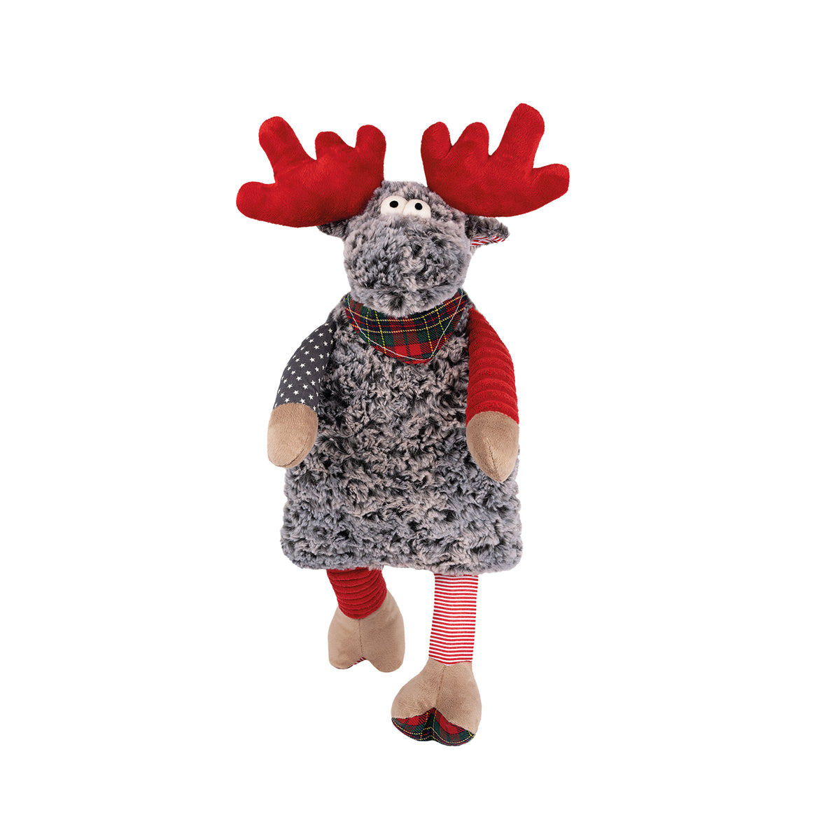 Plüsch-Wärmflaschenbezug Hirsch? Reh? nicht passend; grau-schwarzer Plüsch mit roten Geweihen und Kleid