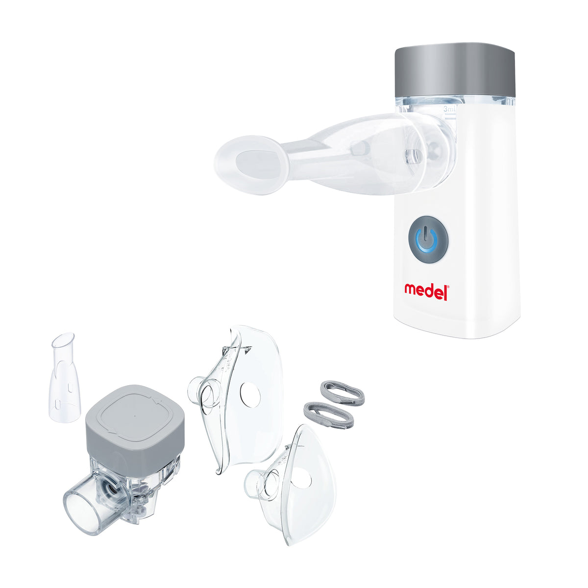 Medel AIR COMPACT Inhalator mit transparentem Vernebler, Mundstück und Maske