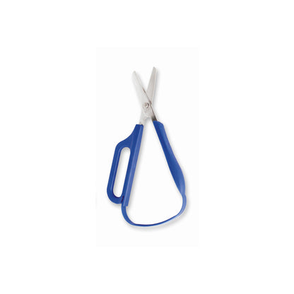 Schere mit Fingerloch, blaue Bügel, zwei Stahlschneiden