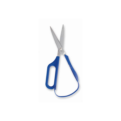 Schere mit Fingerloch, blaue Griffe, zwei Stahlschneiden