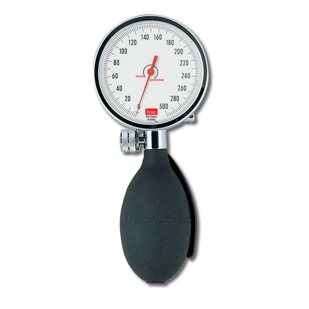Boso klassisches Blutdruckmessgerät mit Manometer und schwarzer Druckbirne