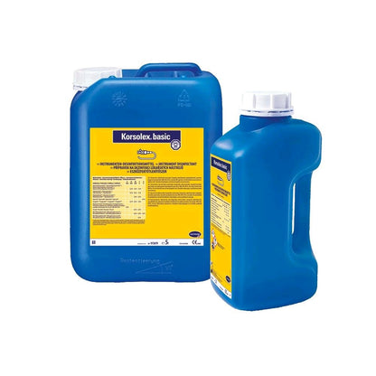 Instrumenten-Desinfektionsmittel-Kanister Korsolex® basic, blau, mit gelbem Etikett