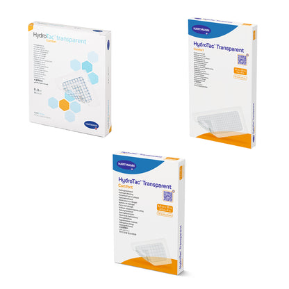 HydroTac® transparent comfort Wundverband-Packung, mehrere Größen, weiß mit blauem Aufdruck